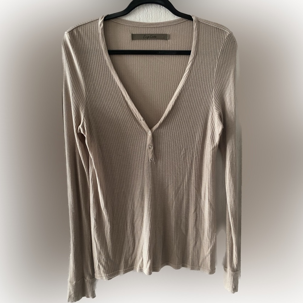 ENZA COSTA Silk Sleeve Henley Top - Picture 3 of 6